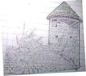 an old wall with a tower, drawn by me